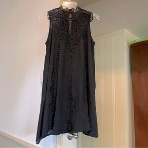 Black Lace Mock Neck Mini Dress